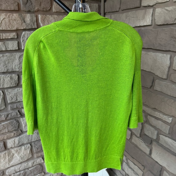 Massimo Dutti Bright Vibrant Green Linen Collared Short Sleeve Top - Picture 2 of 8